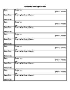 Preview of Guided Reading Record