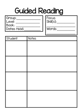 Preview of Guided Reading Recording/Observation Sheet