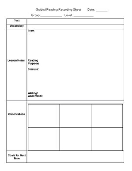 Preview of Guided Reading Recording Sheet