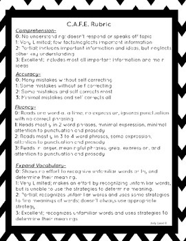 Preview of CAFE Guided Reading Rubric