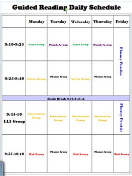 Preview of Guided Reading Schedule