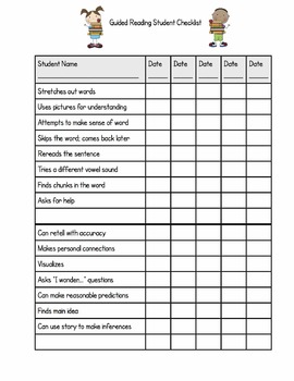 Guided Reading Strategies Assessment Checklist by Kim Buechler | TPT