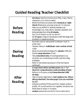 Preview of Guided Reading Teacher Checklist