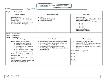 Preview of Guided Reading Template
