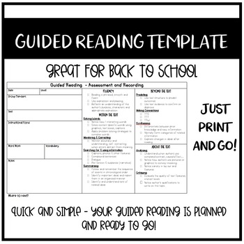 Preview of Guided Reading Template - Back To School Assessment