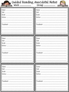 Guided Reading Template and Anecdotal Notes Template | TpT