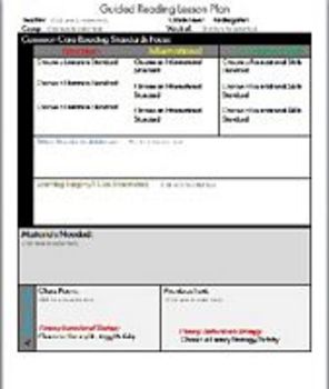 Preview of Guided Reading Toolkit LESSON PLAN TEMPLATE KINDERGARTEN