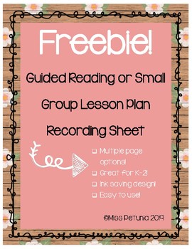 Preview of Guided Reading or Small Group Lesson Plan Recording Sheet