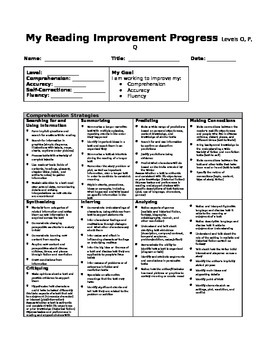 Preview of Guided Reading student strategy sheet levels O-Q