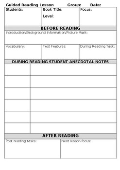 Preview of Guided Reading template - editable