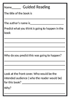Guided Reading worksheet generic by Resources of all sorts | TpT
