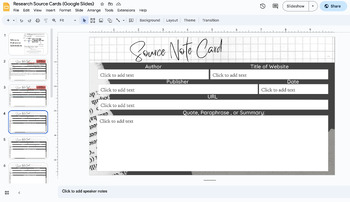 Preview of Guided Research Source Notecards: Digital (Google Slides)