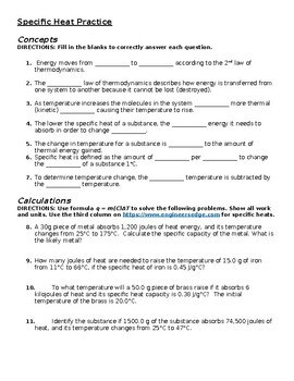 Preview of Specific Heat Guided Practice