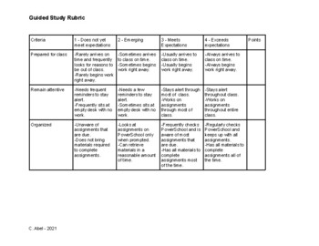 Preview of Guided Study Rubric / Academic Support Rubric