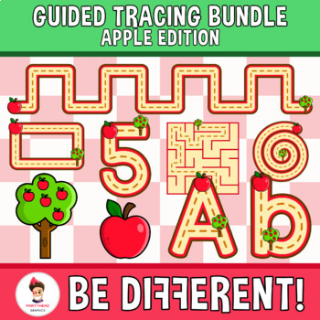 Preview of Guided Tracing Bundle Clipart Apple Motor Skills Pencil Control September Fall