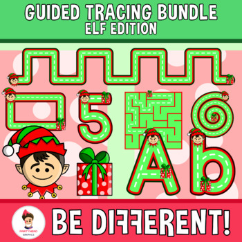 Preview of Guided Tracing Bundle Clipart Elf Motor Skills Pencil Control Christmas Present