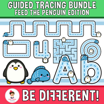 Preview of Guided Tracing Bundle Clipart Feed The Penguin Motor Skills Pencil Control