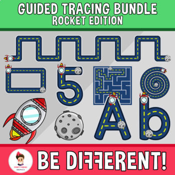 Preview of Guided Tracing Bundle Clipart Rocket Outer Space Fine Motor Skills