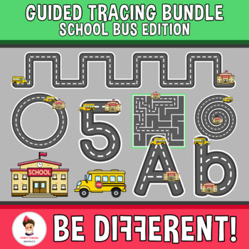 Preview of Guided Tracing Bundle Clipart Back To School School Bus Transportation