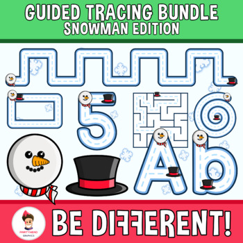Preview of Guided Tracing Bundle Clipart Snowman Motor Skills Pencil Control Winter January