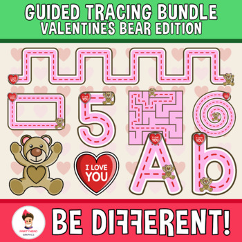 Preview of Guided Tracing Bundle Clipart Valentines Bear Edition February Motor Skills