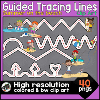 Preview of Guided Tracing Lines Summer Fine Motor Skills Pencil Clip Art