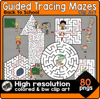 Preview of Guided Tracing Mazes Back to School Fine Motor Skills Pencil Control Clip Art