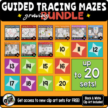 Preview of Guided Tracing Mazes Seasonal & Themed UP TO 20 Clip Art Sets GROWING BUNDLE