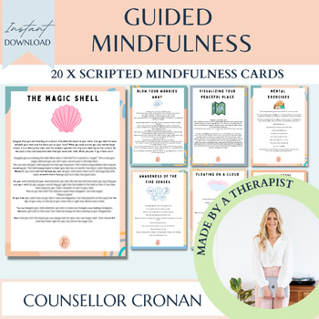 Preview of Guided meditation cards, scripted mindfulness, SEL, coping skills, calming down