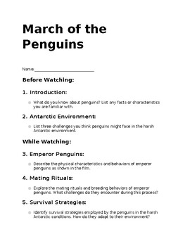 Guided movie work sheet for the movie March of the Penguins by The ...