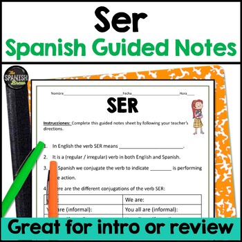 Preview of Guided notes for the Spanish high frequency verb Ser - Spanish Super 7 verb