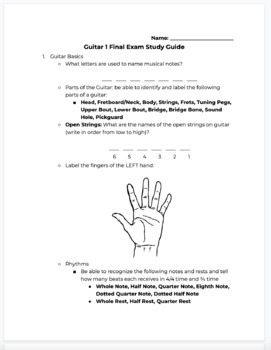 Preview of Guitar 1 Final Exam Study Guide