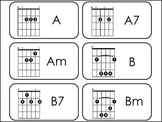 Guitar Chords Picture Word Flashcards. Music Appreciation.