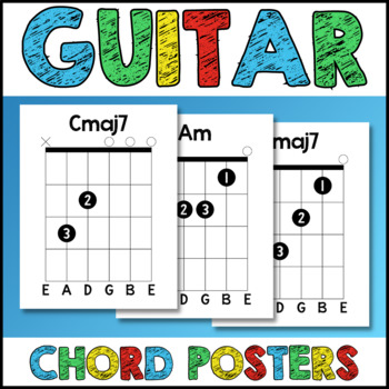Preview of Guitar Chords Reference Chart Posters - Music Class for Beginners - No Prep
