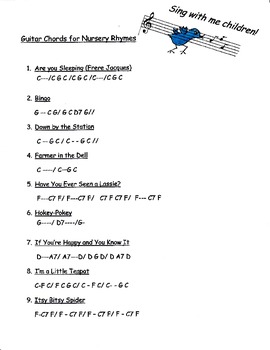 Preview of Guitar Chords for Nursery Rhymes