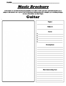 Preview of Guitar "Informational Brochure" Worksheet & WebQuest