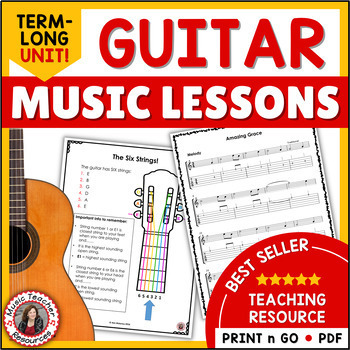 Preview of Beginner Guitar Worksheets - Performance Pieces & 12 Bar Blues - Middle School