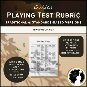 Preview of Guitar Playing Test Rubric | Traditional or Standards-Based + Self-Assessment