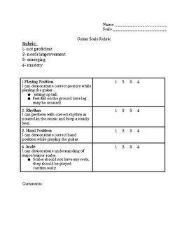 Preview of Guitar Scale Rubric