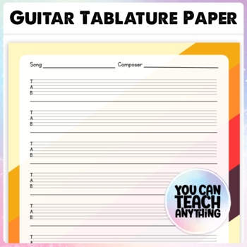 Preview of Guitar Tablature Paper Printable Blank Guitar TAB Retro Style