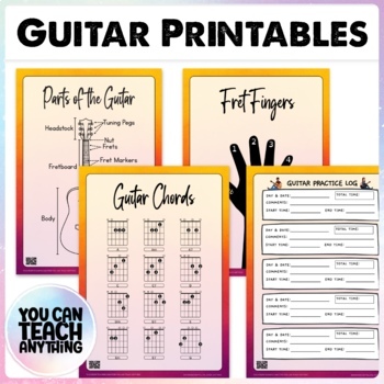 Preview of Guitar Teacher Printables | Parts of the Guitar | CAGED Chords | Practice Log