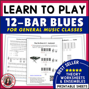 Preview of Guitar Worksheets and Performance Activities - Learn to Play the 12 Bar Blues