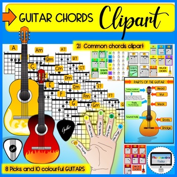 Preview of Guitar chords Clipart & Guitar Beginner Teaching Guide Set!