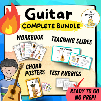 Preview of Guitar for Beginners COURSE BUNDLE - Lesson slides, workbook, posters & rubrics