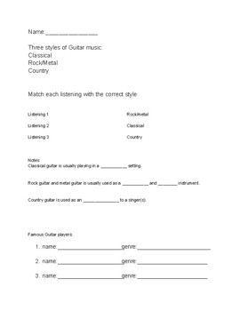 Preview of Guitar lesson worksheet