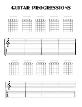 Preview of Guitar progression worksheet with Tablature...