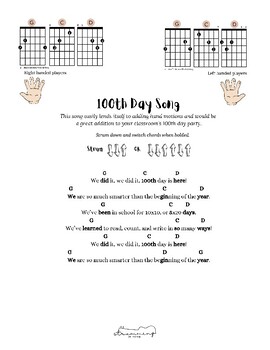 Preview of Guitar (Standard Tuning Right Hand) 100th Day of School song/chant with chords