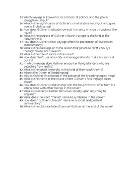 Gulliver’s Travels: 50 Reading Comprehension questions Quiz with answer ...