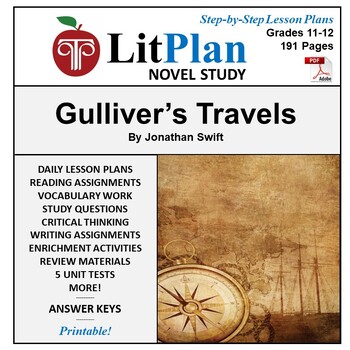 Preview of Gulliver's Travels LitPlan Novel Study Unit, Activities, Questions, Test