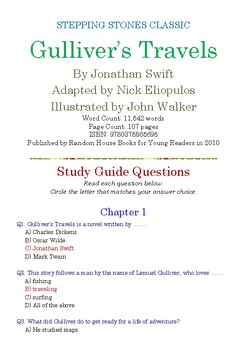 Preview of Gulliver’s Travels (Stepping Stones) by Jonathan Swift; Multiple-Choice Quiz w/A